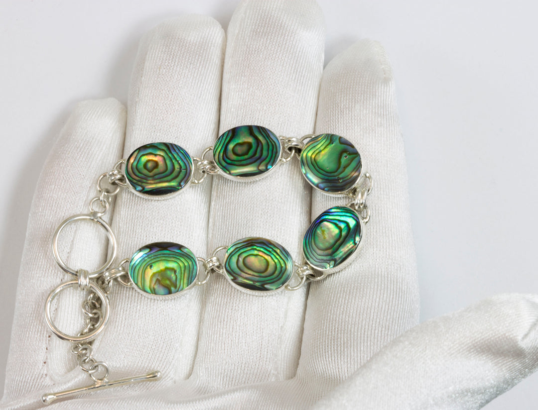 Abalone Paua Bracelet Shell Sterling Silver Toggle Clasp 6.5 to 7  Inches Inch Simple Adjustable Bezel Set Contemporary Daily Wear