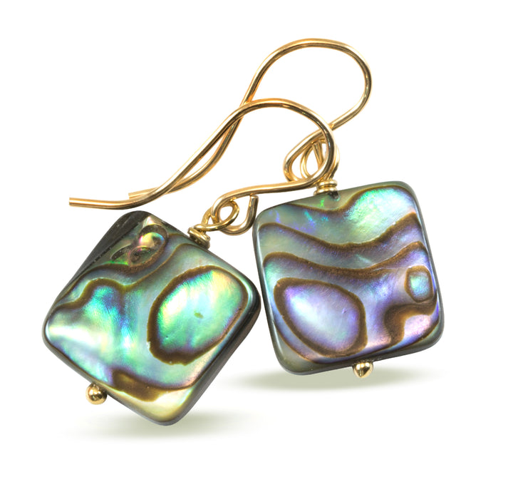 Abalone Paua Shell Teardrop Earrings Natural Peacock Oval 14k Solid Gold or Filled or Sterling Silver Square Simple Small Dainty MOP Drops