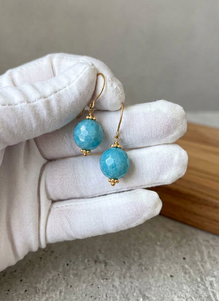Amazonite Blue Green Faceted Earrings – Sterling Silver or 14k Gold