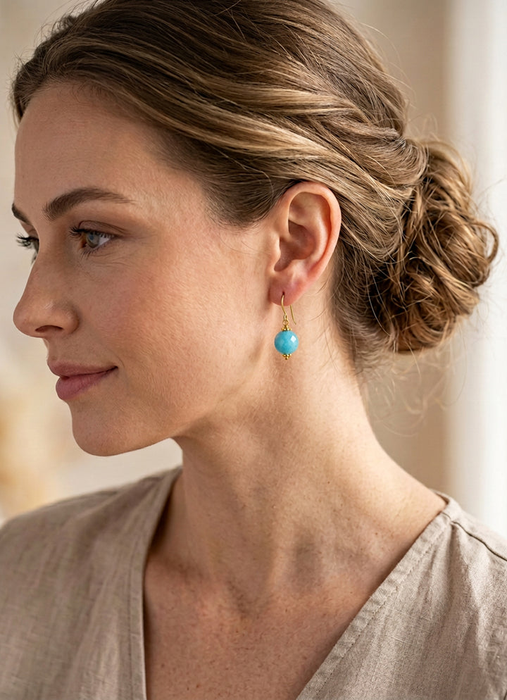 Amazonite Blue Green Faceted Earrings – Sterling Silver or 14k Gold