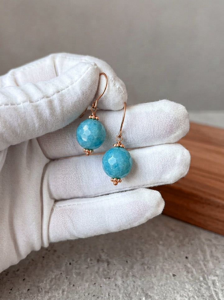 Amazonite Blue Green Faceted Earrings – Sterling Silver or 14k Gold