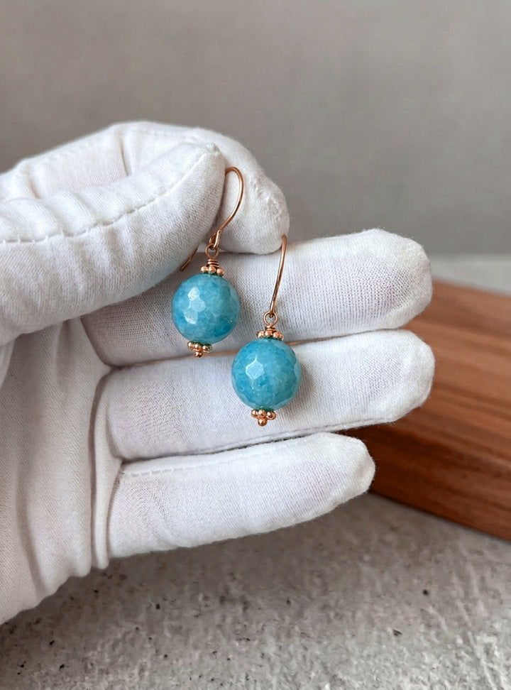 Amazonite Blue Green Faceted Earrings – Sterling Silver or 14k Gold