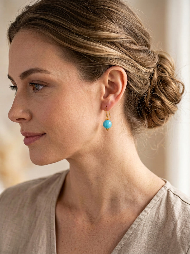 Amazonite Blue Green Faceted Earrings – Sterling Silver or 14k Gold