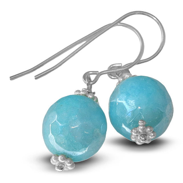 Amazonite Blue Green Faceted Earrings – Sterling Silver or 14k Gold