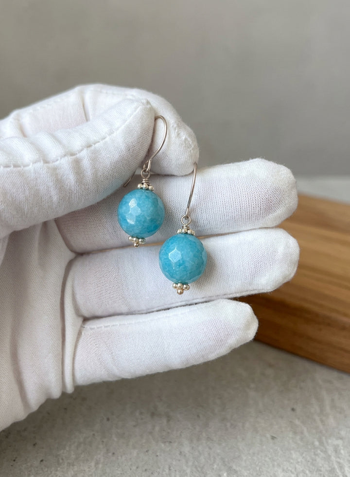 Amazonite Blue Green Faceted Earrings – Sterling Silver or 14k Gold