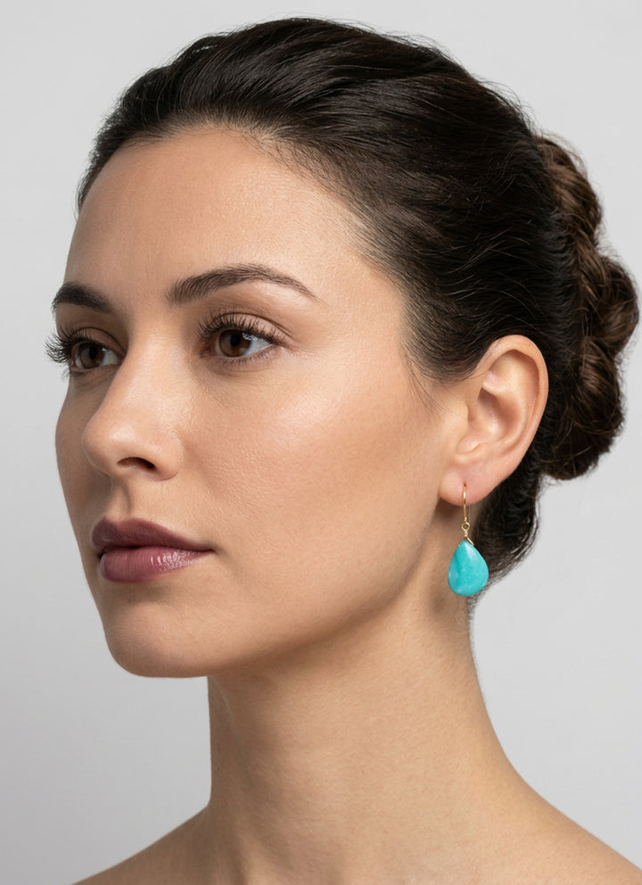 Amazonite Blue Aqua Smooth Earrings – Sterling Silver or 14k Gold