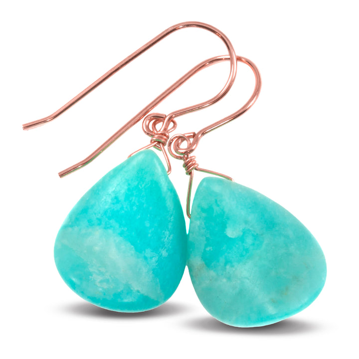 Amazonite Blue Aqua Smooth Earrings – Sterling Silver or 14k Gold