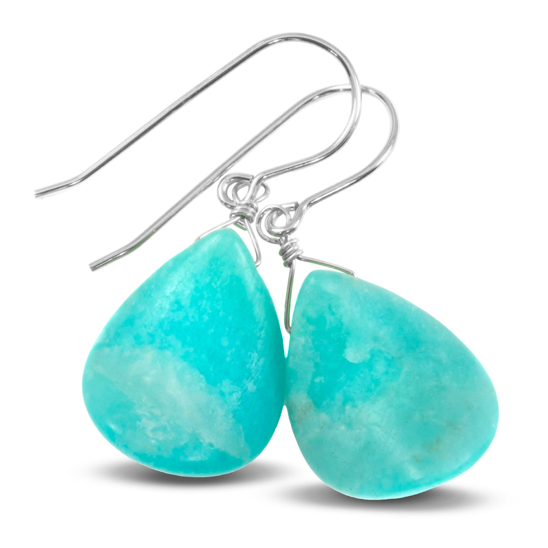 Amazonite Blue Aqua Smooth Earrings – Sterling Silver or 14k Gold