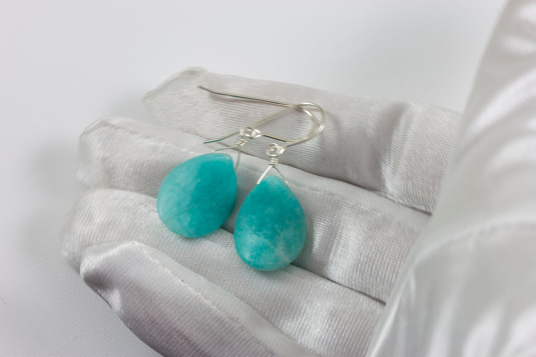 Amazonite Blue Aqua Smooth Earrings – Sterling Silver or 14k Gold