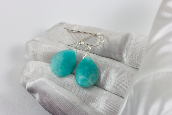 Amazonite Blue Aqua Smooth Earrings – Sterling Silver or 14k Gold