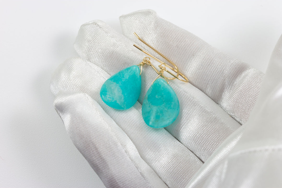 Amazonite Blue Aqua Smooth Earrings – Sterling Silver or 14k Gold