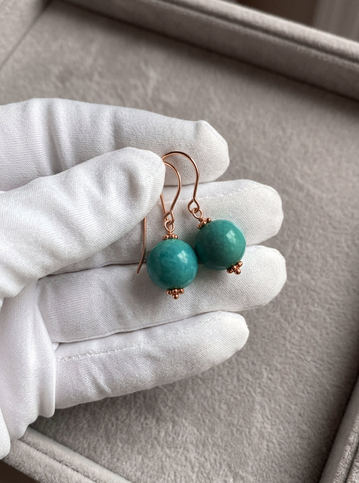 Amazonite Green Smooth Dangle Earrings – Sterling Silver or 14k Gold