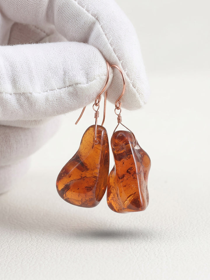 Natural Amber Earrings Sterling Silver or 14k Solid Gold or Filled Long Nuggets Dangles Lightweight Rich Yellow Spyglass