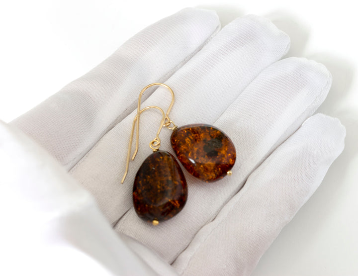 Baltic Amber Earrings Golden Honey Smooth Oval 16x21mm – Sterling Silver or 14k Gold