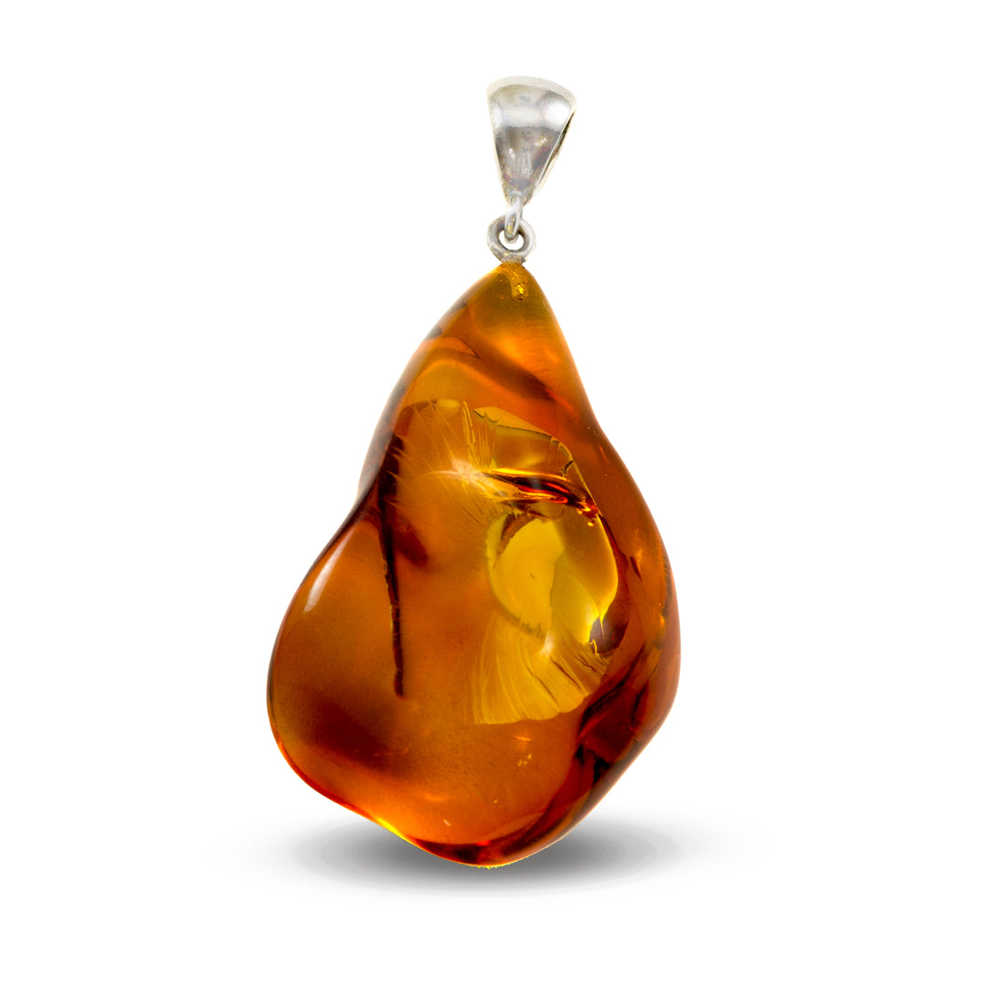 Honey Amber Baltic Large Teardrop Pendant – Sterling Silver
