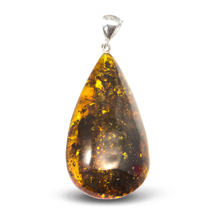 Honey Amber Baltic Large Long Pendant – Sterling Silver