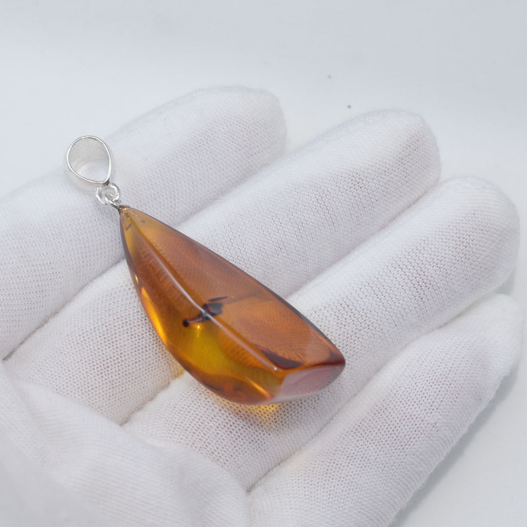Honey Amber Baltic Large Angled Pendant – Sterling Silver