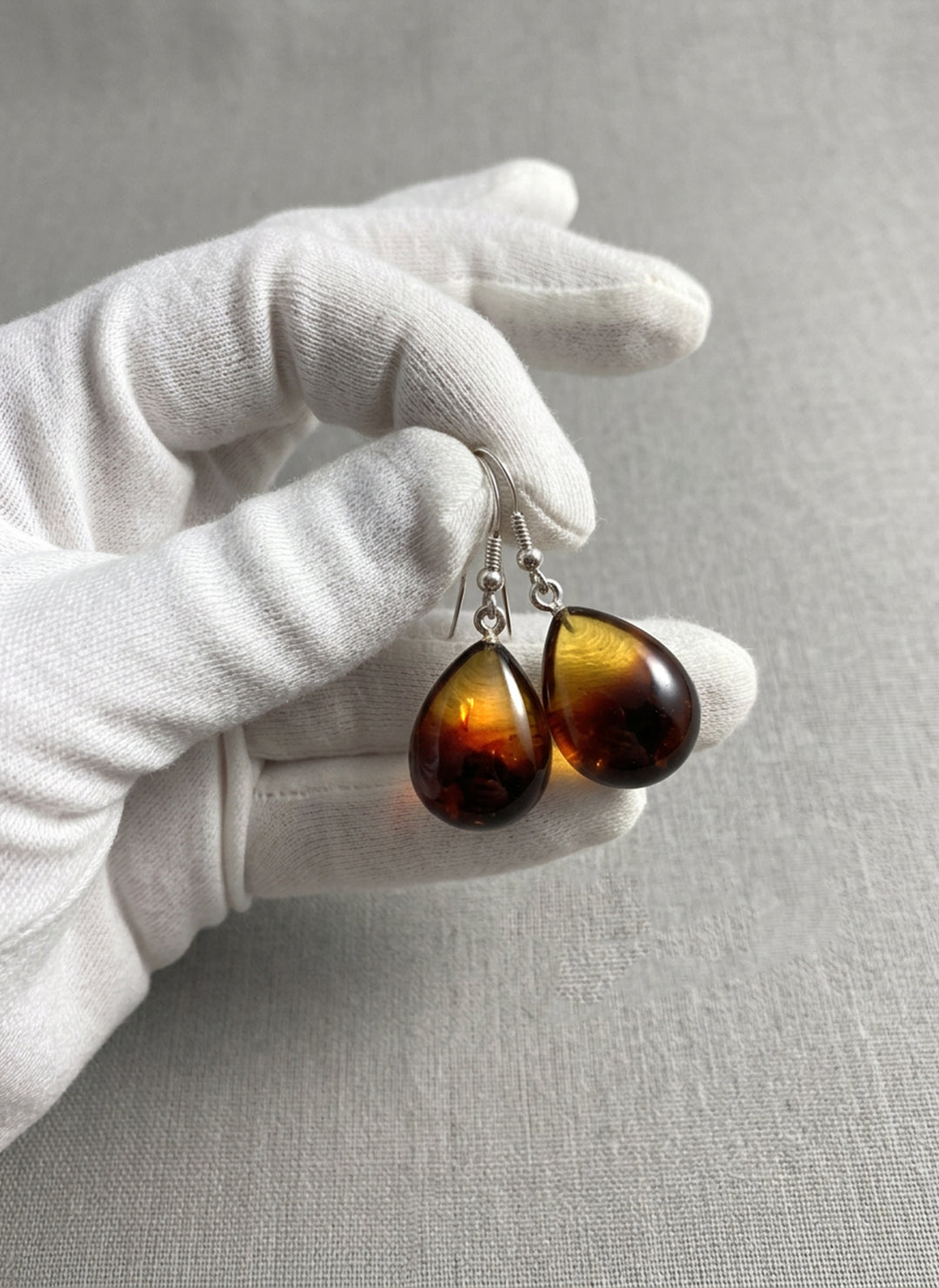 Amber Earrings Honey Yellow Smooth Puffed Teardrop 18x23mm 1.4" – Sterling Silver