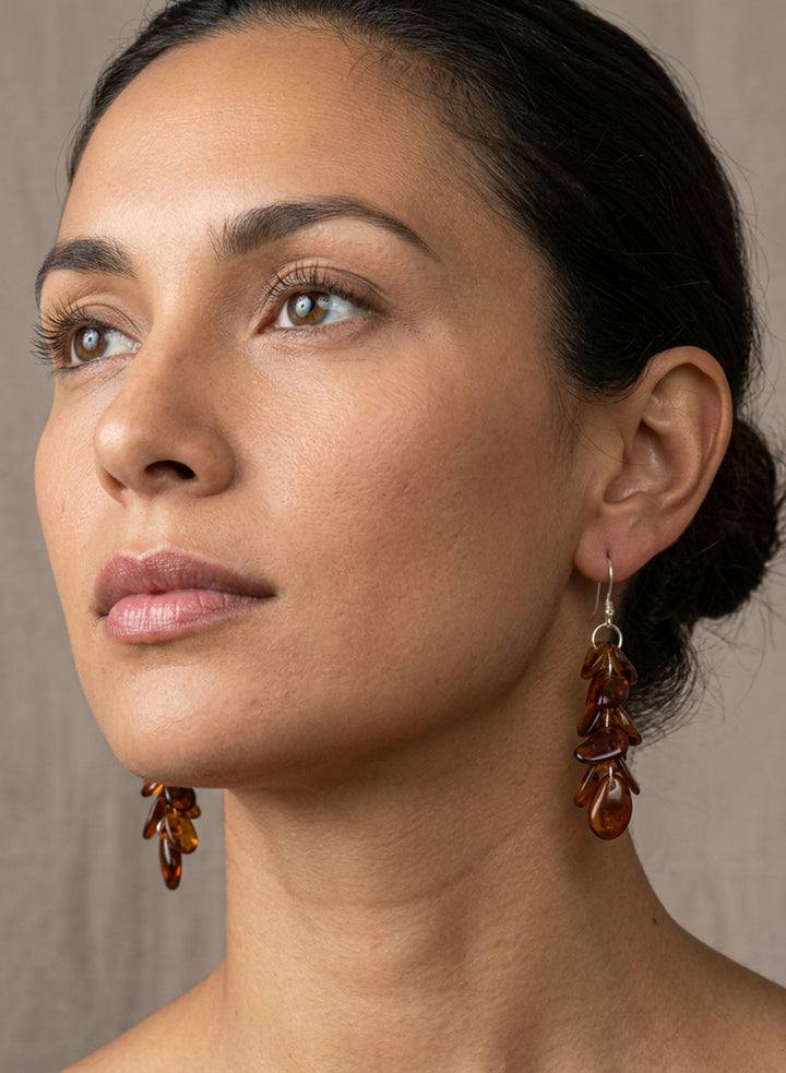 Baltic Amber Earrings Smooth Long Teardrop – Sterling Silver