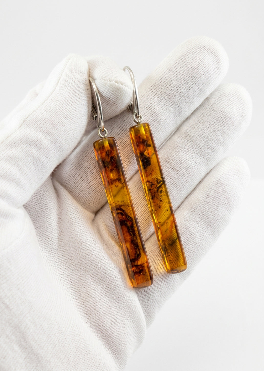 Amber Earrings Honey Yellow Smooth Long Rectangle 5x39mm – Sterling Silver