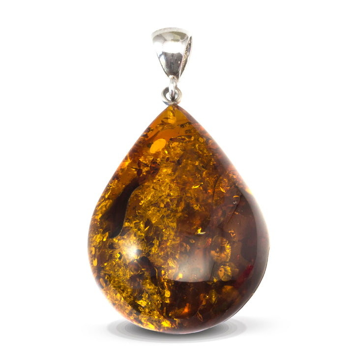 Honey Amber Baltic Large Puffed Pendant – Sterling Silver
