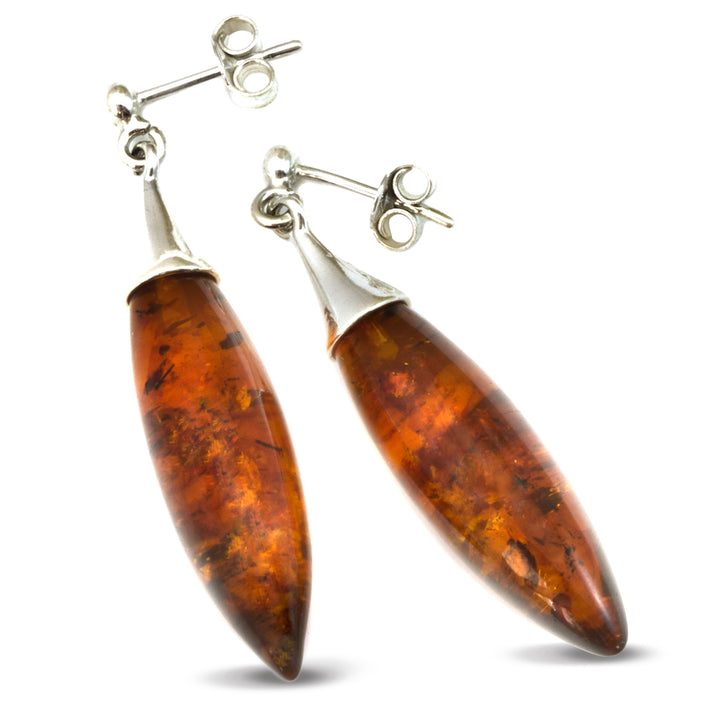 Amber Honey Pointed Teardrop Earrings – Sterling Silver