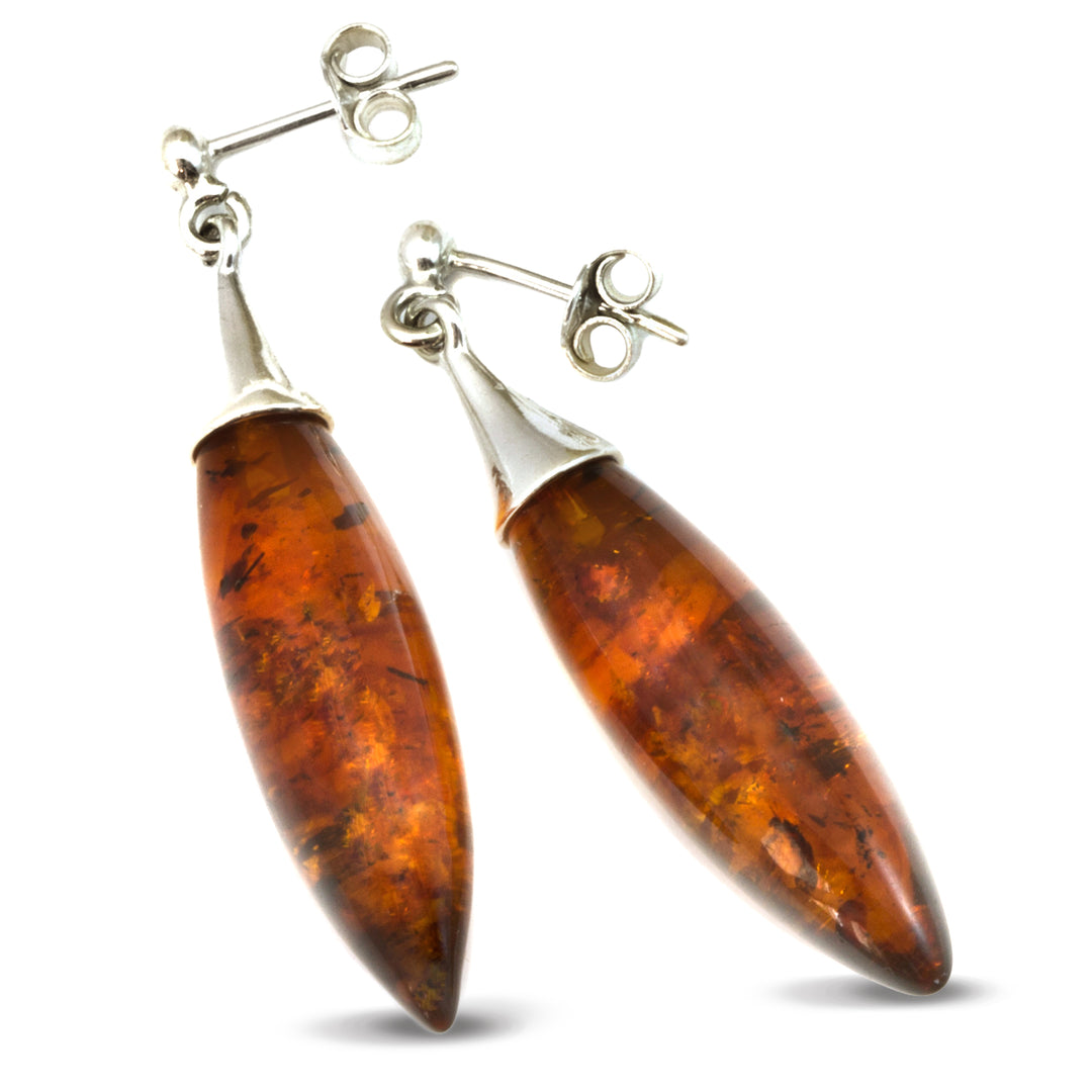Amber Honey Pointed Teardrop Earrings – Sterling Silver