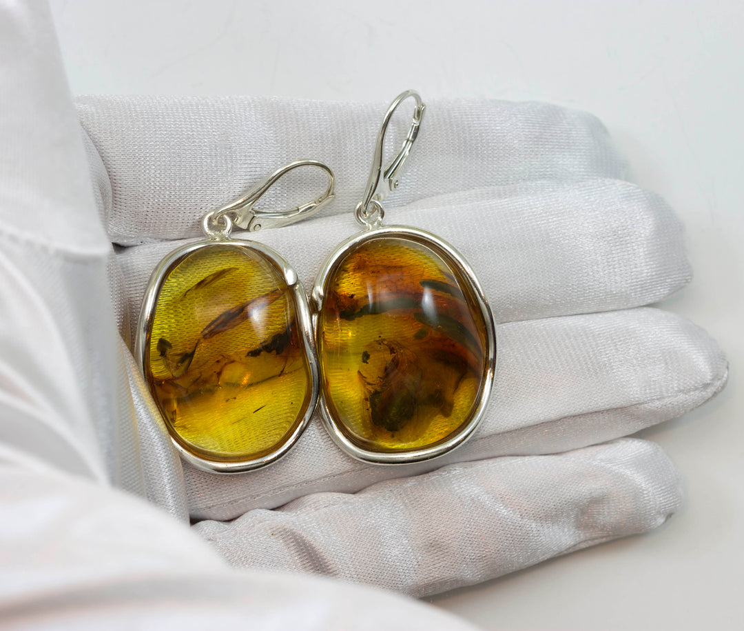 Amber Earrings Large Bezeled Oval 20x28mm 2" – Sterling Silver