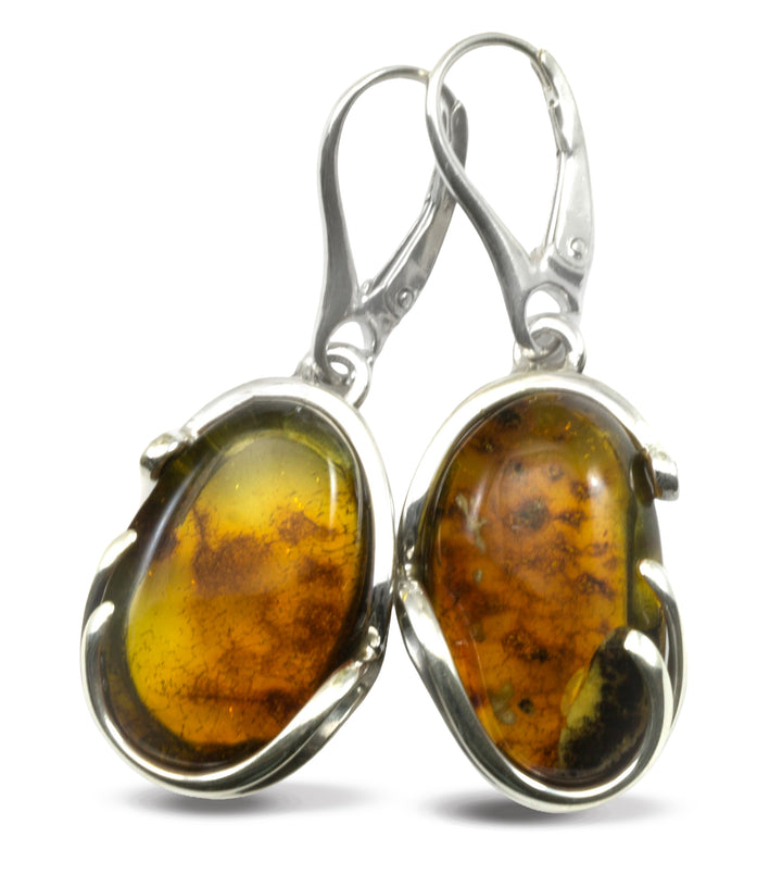 Amber Teardrop Bezeled Oval Earrings – Sterling Silver