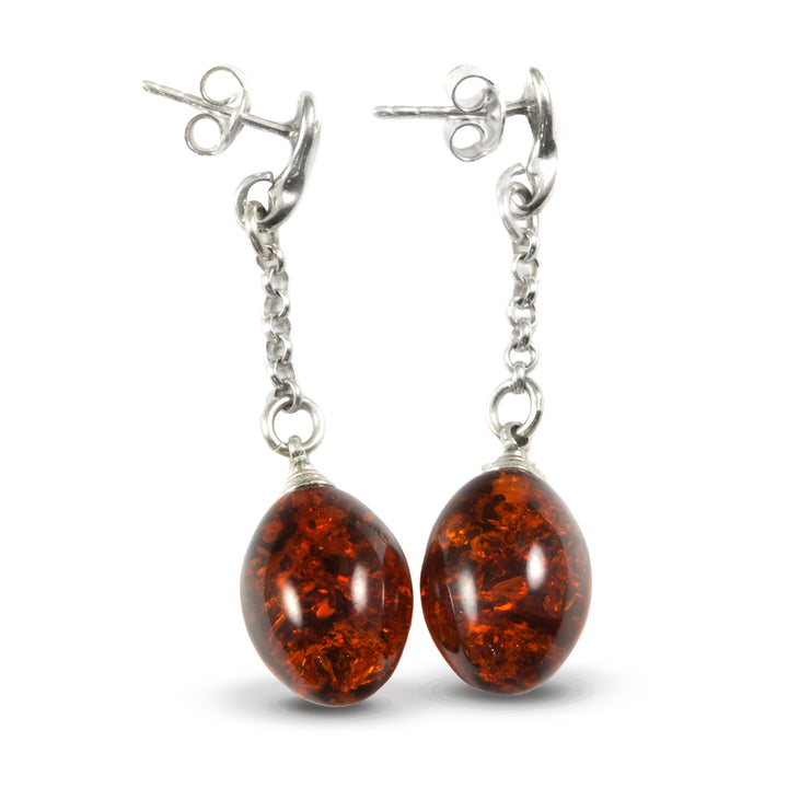 Amber Earrings Dark Honey Smooth Teardrop Post 11x15mm 1.8" – Sterling Silver