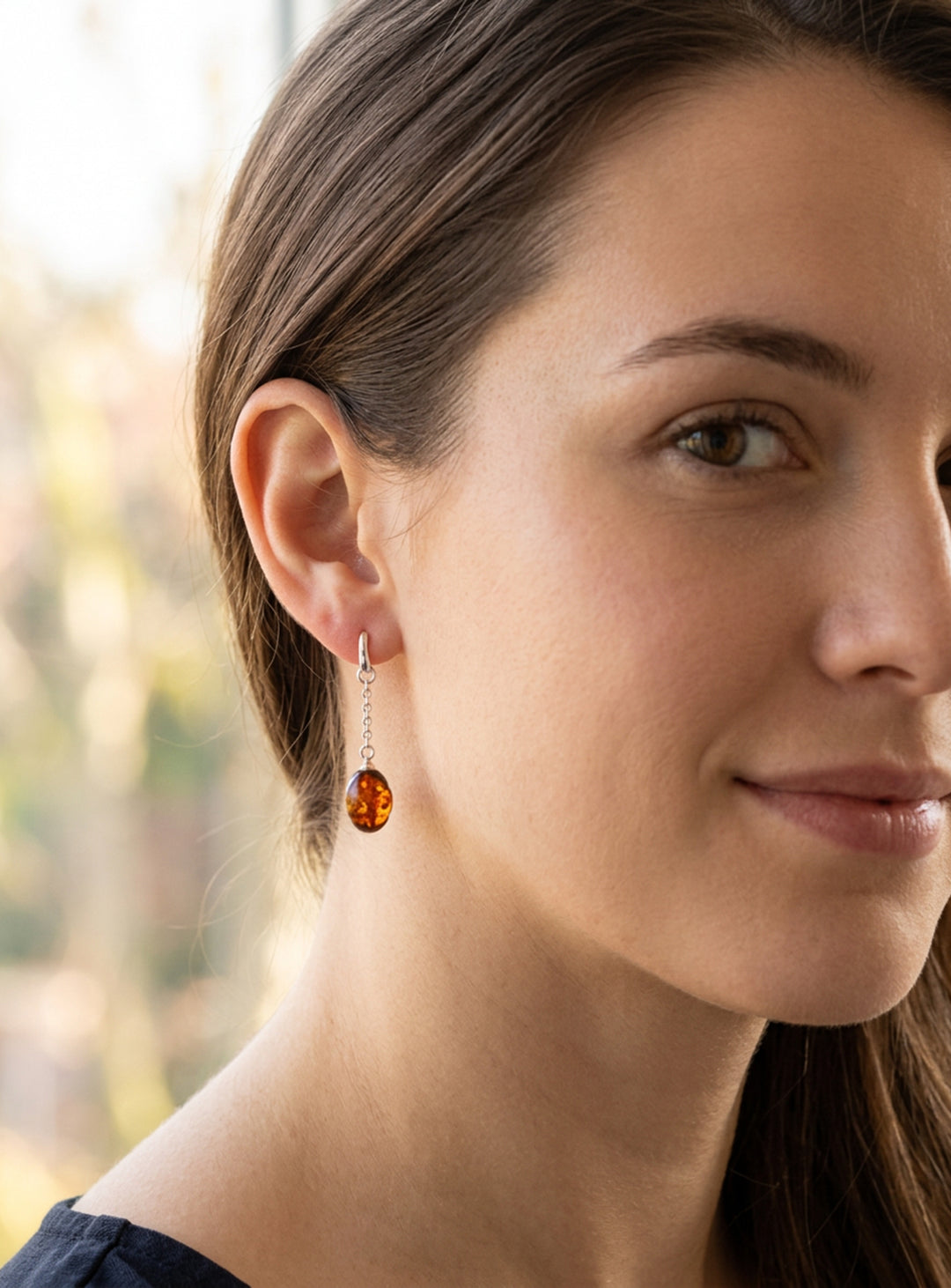 Amber Earrings Dark Honey Smooth Teardrop Post 11x15mm 1.8" – Sterling Silver