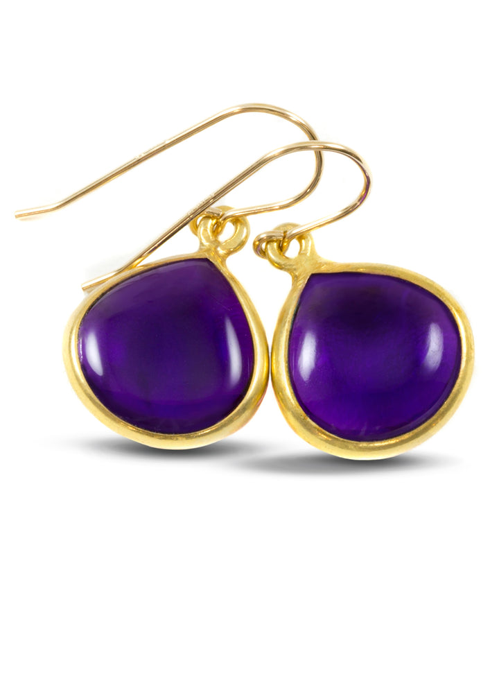 Simulated Amethyst Purple Bezeled Smooth Earrings 1.4" – 14k Solid Gold or Gold Filled