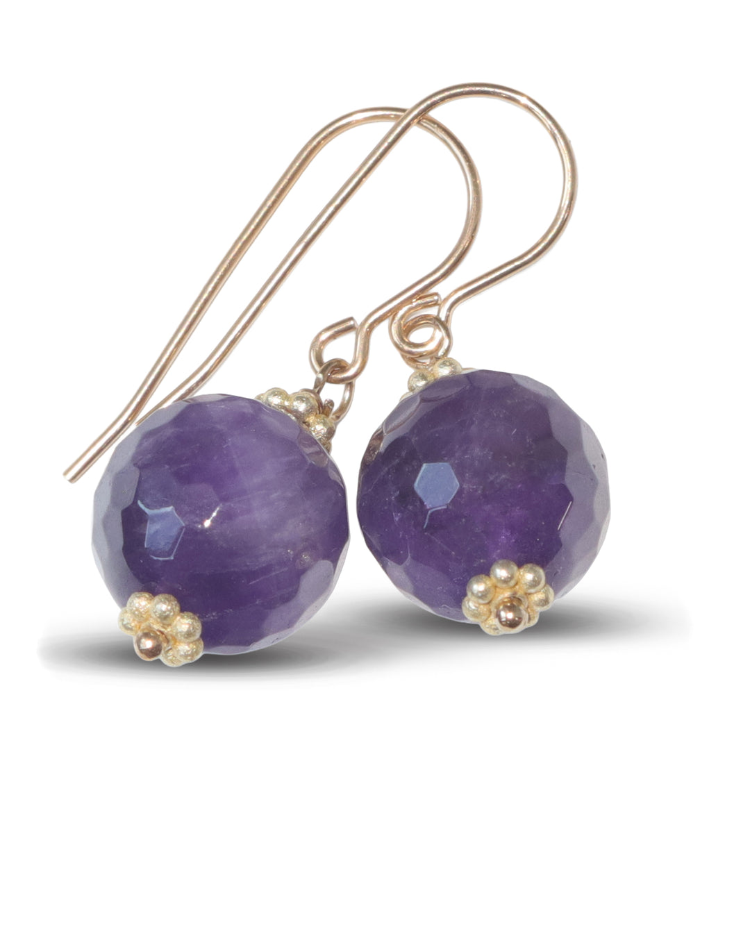 Amethyst Purple Round Earrings – Sterling Silver or 14k Gold