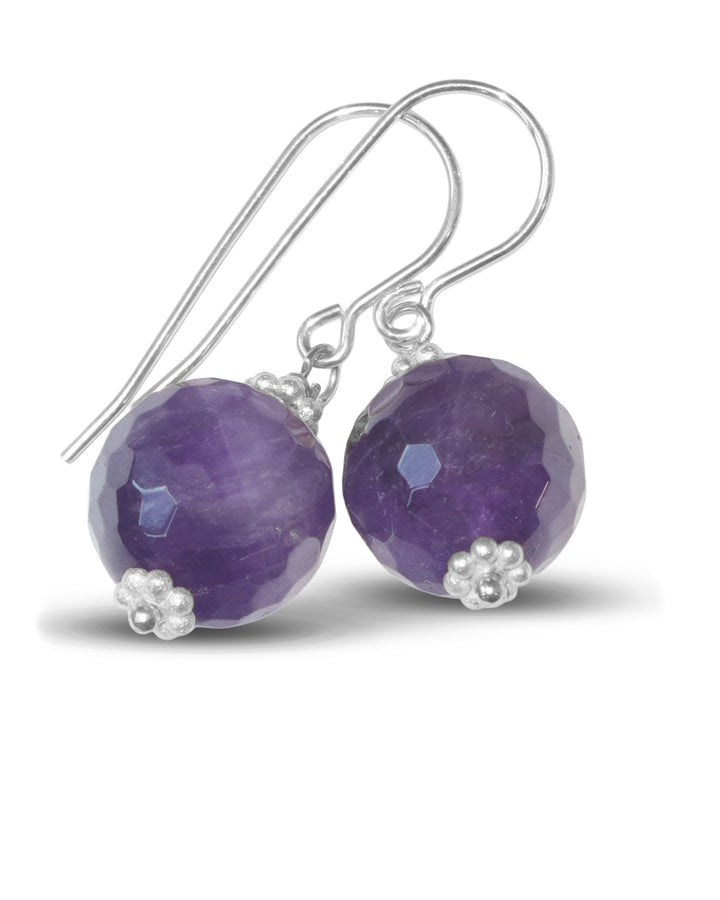 Amethyst Purple Round Earrings – Sterling Silver or 14k Gold