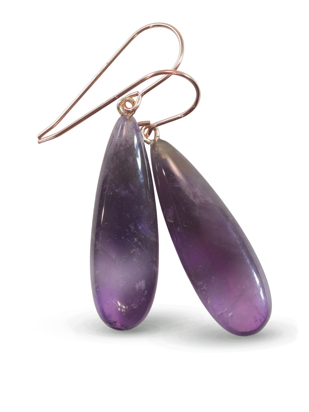 Amethyst Purple Phantom Smooth Earrings 1.7" – Sterling Silver or 14k Gold