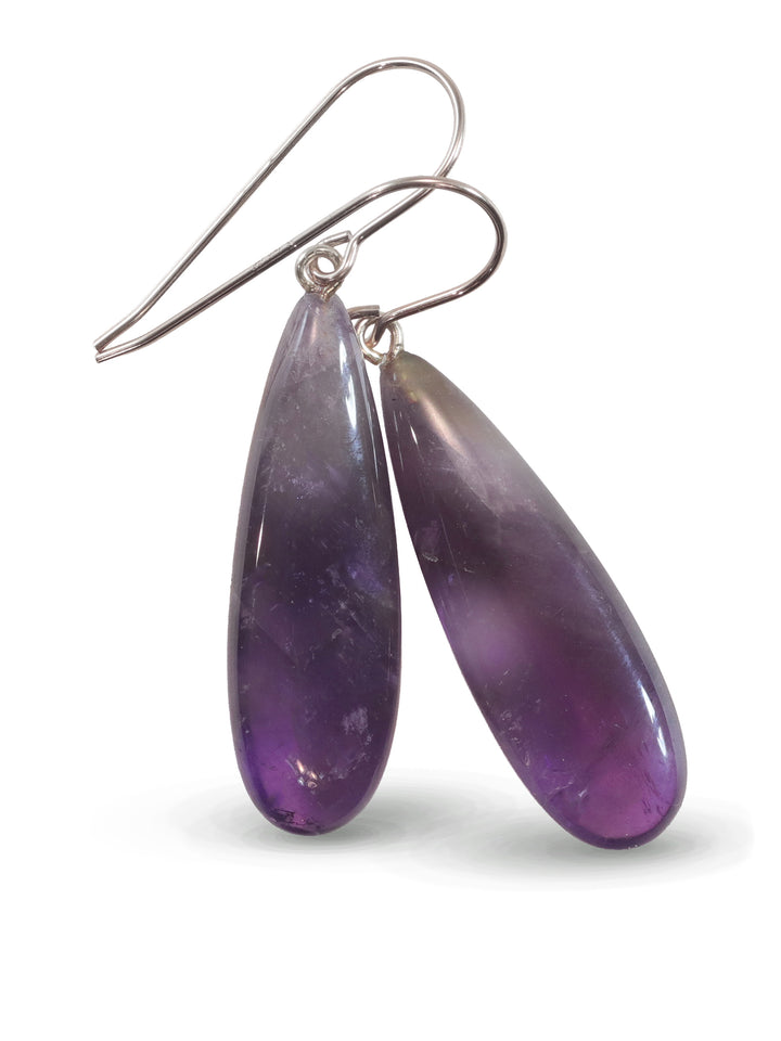Amethyst Purple Phantom Smooth Earrings 1.7" – Sterling Silver or 14k Gold