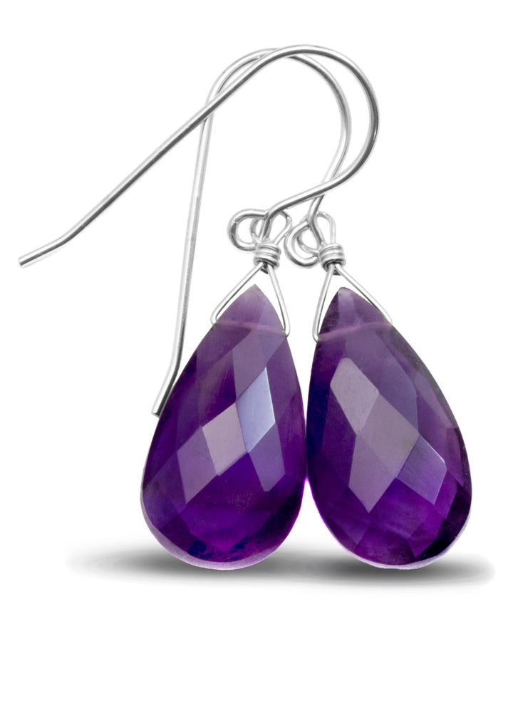 Amethyst Purple Faceted Earrings 1.5" – Sterling Silver or 14k Gold