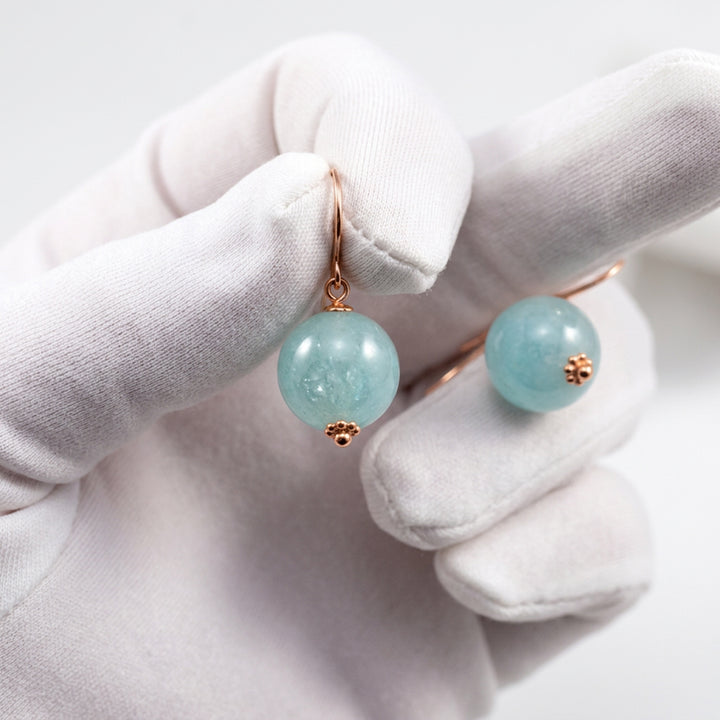 Aquamarine Earrings Blue Round Aqua Smooth – Sterling Silver or 14k Gold