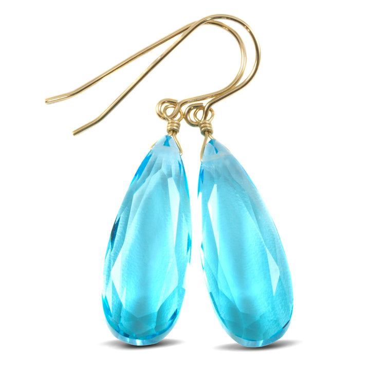 Simulated Aquamarine Earrings Aqua Long Blue 1.5" – Sterling Silver or 14k Gold