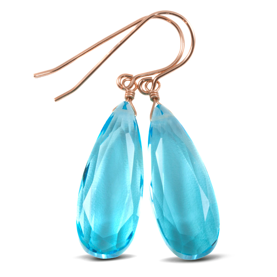 Simulated Aquamarine Earrings Aqua Long Blue 1.5" – Sterling Silver or 14k Gold