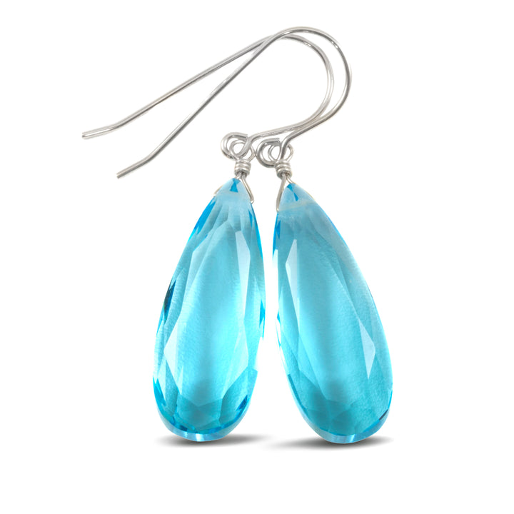 Simulated Aquamarine Earrings Aqua Long Blue 1.5" – Sterling Silver or 14k Gold