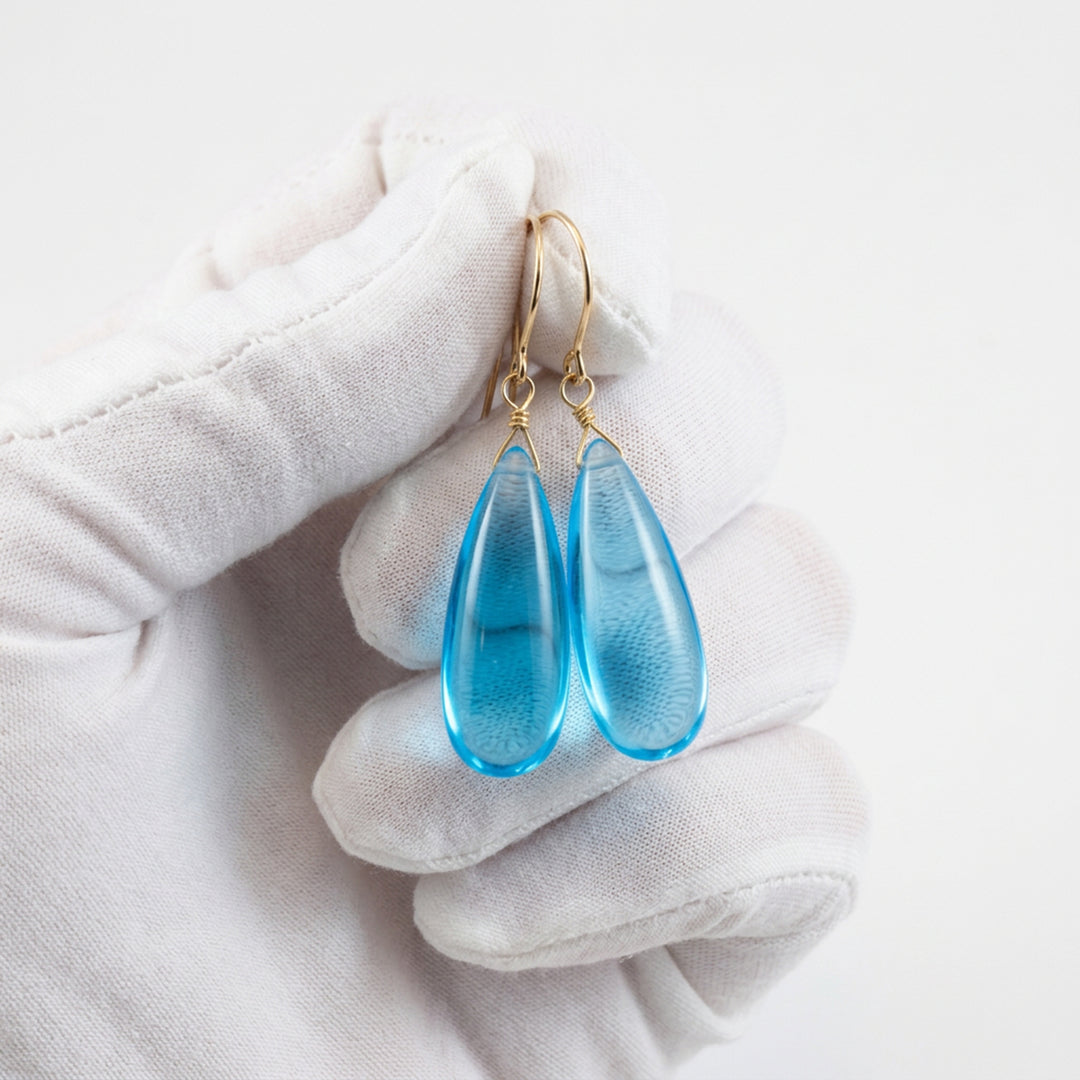 Simulated Aquamarine Earrings Aqua Smooth Blue 1.5" – Sterling Silver or 14k Gold