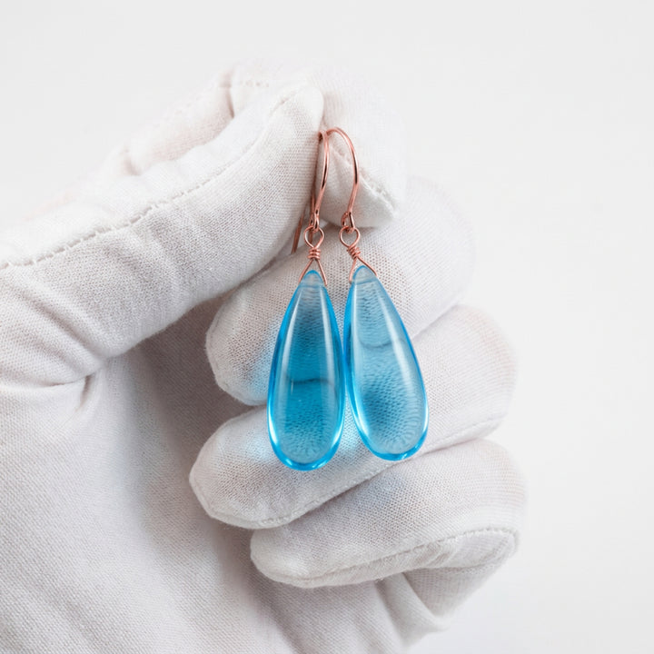 Simulated Aquamarine Earrings Aqua Smooth Blue 1.5" – Sterling Silver or 14k Gold