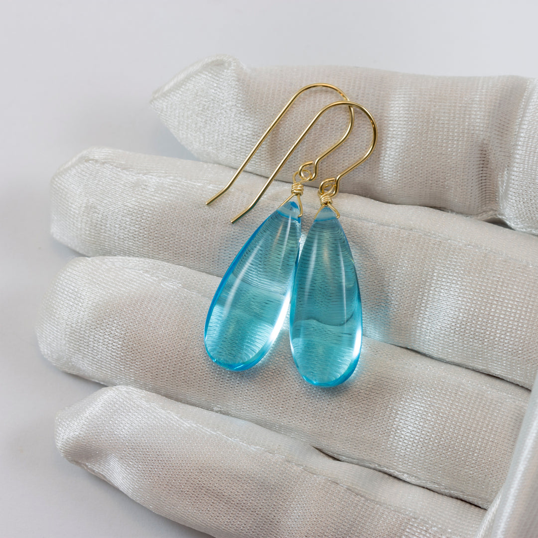 Simulated Aquamarine Earrings Aqua Smooth Blue 1.5" – Sterling Silver or 14k Gold