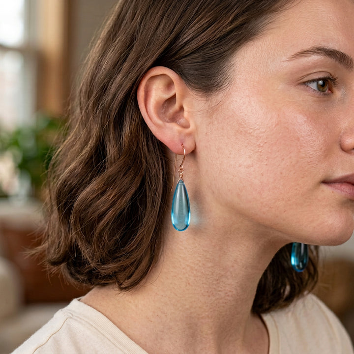 Simulated Aquamarine Earrings Aqua Smooth Blue 1.5" – Sterling Silver or 14k Gold