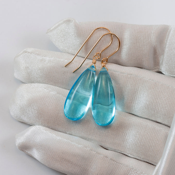Simulated Aquamarine Earrings Aqua Smooth Blue 1.5" – Sterling Silver or 14k Gold