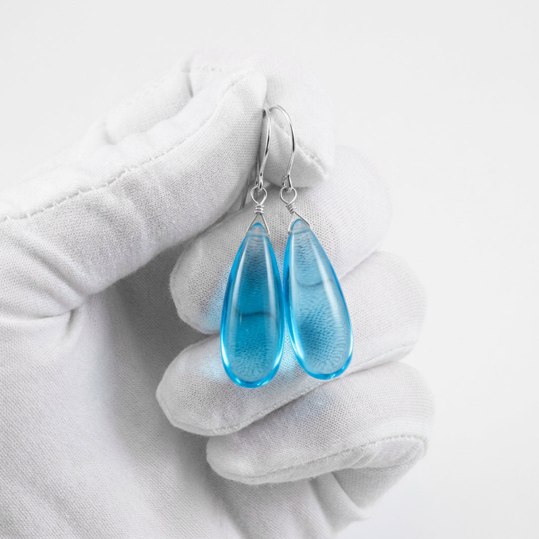 Simulated Aquamarine Earrings Aqua Smooth Blue 1.5" – Sterling Silver or 14k Gold
