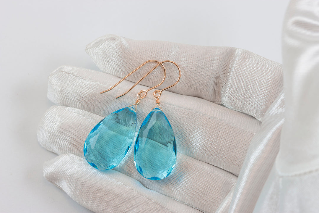 Simulated Aquamarine Earrings Aqua Large Blue 1.5" – Sterling Silver or 14k Gold