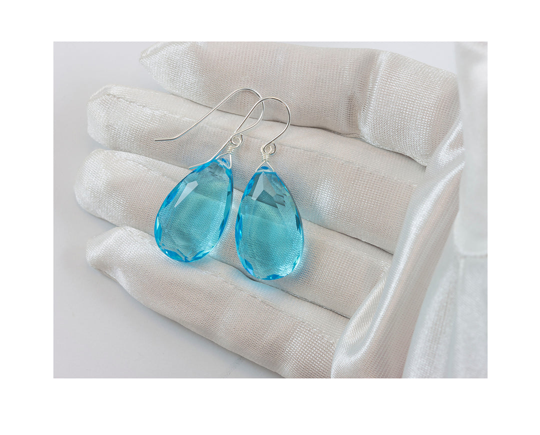 Simulated Aquamarine Earrings Aqua Large Blue 1.5" – Sterling Silver or 14k Gold