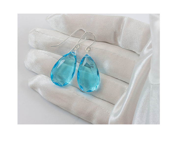 Simulated Aquamarine Earrings Aqua Large Blue 1.5" – Sterling Silver or 14k Gold